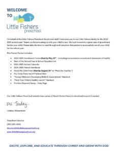2024-2025 Enrollment Welcome Letter - Little Fishers Preschool
